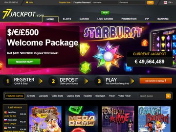 77Jackpot Casino Homepage Preview