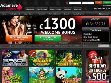 Adameve Casino Homepage Preview