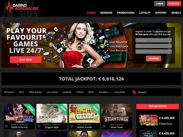 Adrenaline Casino Homepage Preview