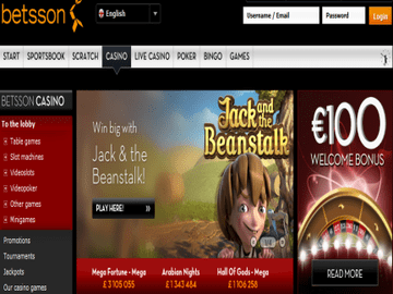 Betsson Casino Homepage Preview