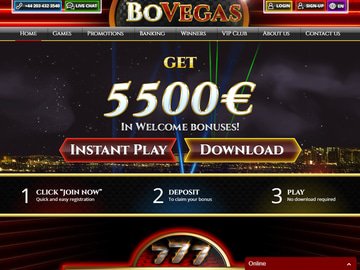 Bovegas Casino Homepage Preview