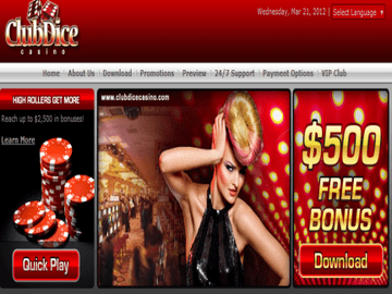 Club Dice Casino Homepage Preview