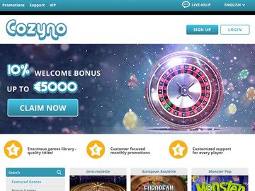 Cozyno Casino Homepage Preview