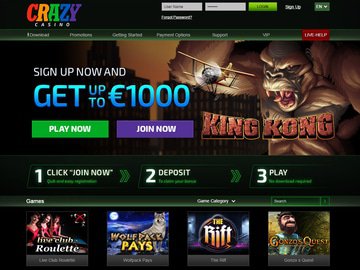 Crazy Casino Club Casino Homepage Preview