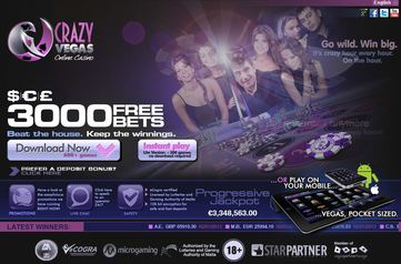 Crazy Vegas Casino Homepage Preview