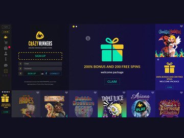 Crazy Winners Casino Homepage Preview