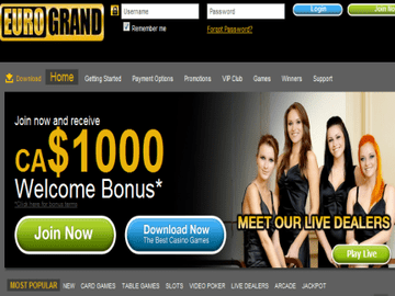 Eurogrand Casino Homepage Preview