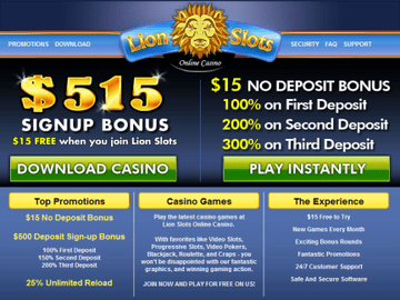 Lion Slots Casino Homepage Preview