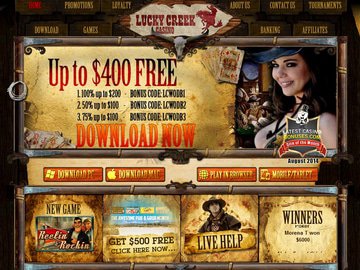 Lucky Creek Casino Homepage Preview