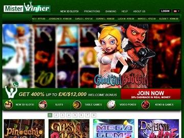 Misterwinner Casino Homepage Preview