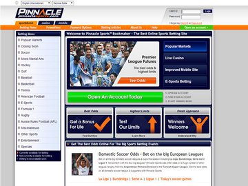 Pinnacle Sports Book Homepage Preview