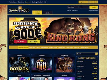 Ramses Gold Casino Homepage Preview