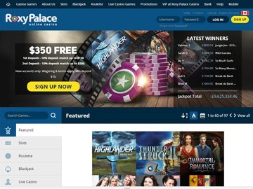 Roxy Palace Casino Homepage Preview