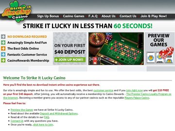 Strike It Lucky Casino Homepage Preview