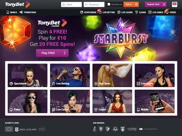 TonyBet Casino Homepage Preview