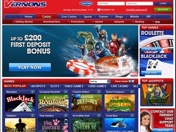 Vernons Casino Homepage Preview