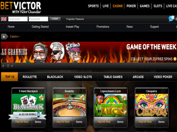 Victor Chandler Casino Homepage Preview