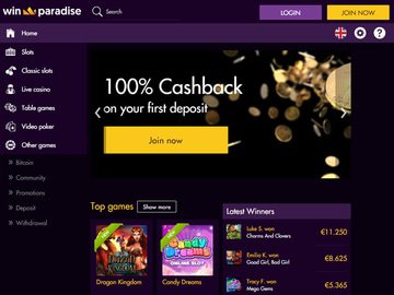 Winparadise Casino Homepage Preview