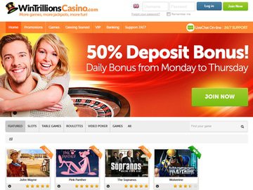 Wintrillions Casino Homepage Preview