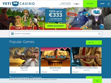 Yeti Casino Homepage Preview